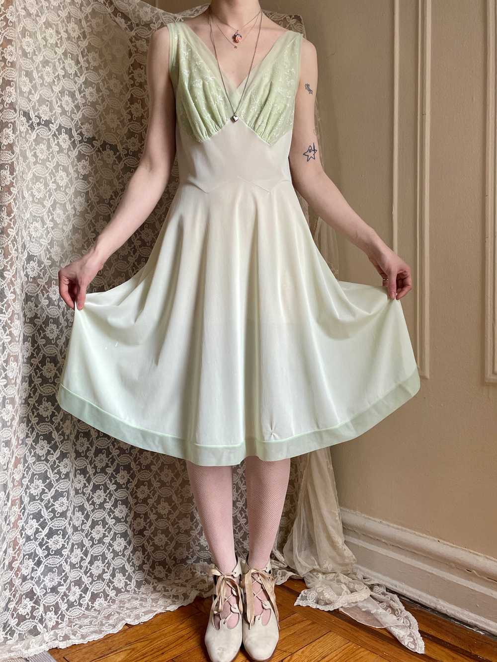1960s Mint Green Nylon Embroidered Slip Dress - image 7