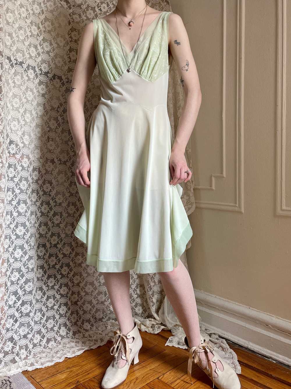 1960s Mint Green Nylon Embroidered Slip Dress - image 8