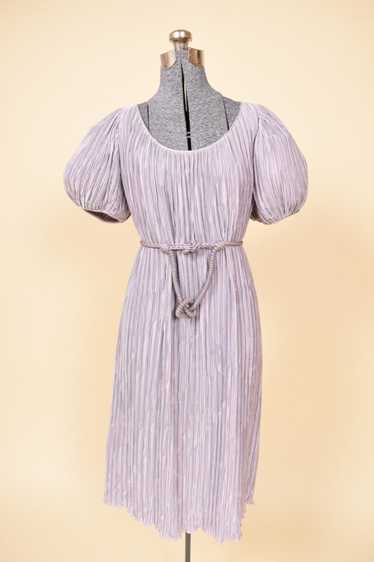 Lilac Micro-Pleat Puff Sleeve Dress By Pierre Labi