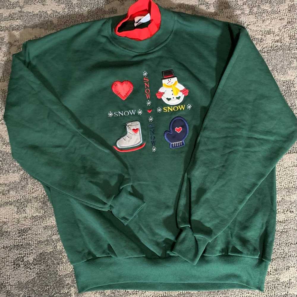 Vintage Green Red Christmas Winter Sweater Crewne… - image 1