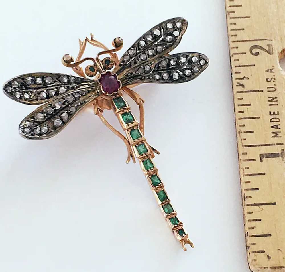 Antique Diamond Emerald Ruby Tiara Dragonfly 14K … - image 3