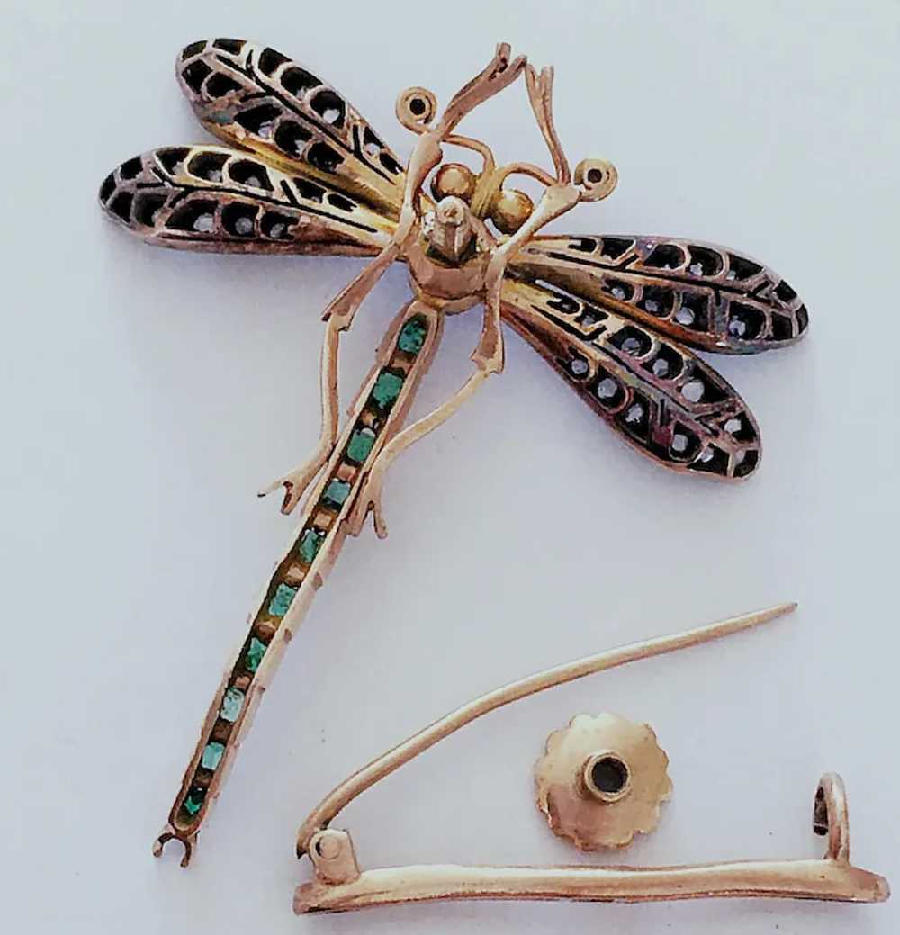 Antique Diamond Emerald Ruby Tiara Dragonfly 14K … - image 4