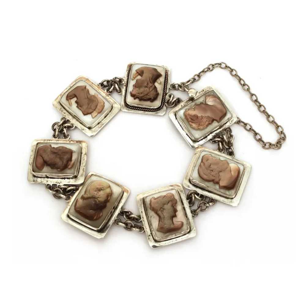 800 Silver Cameo Bracelet with 7 Unique Carved Ab… - image 2