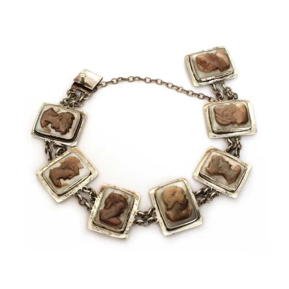 800 Silver Cameo Bracelet with 7 Unique Carved Ab… - image 4