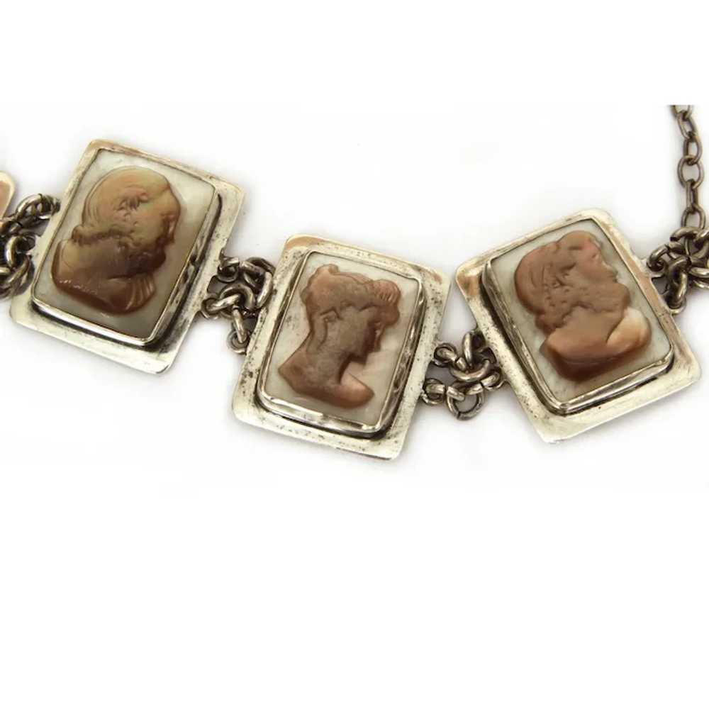 800 Silver Cameo Bracelet with 7 Unique Carved Ab… - image 5
