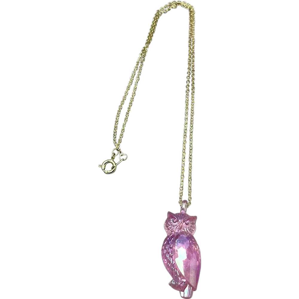 Vintage Pink Lucite Plastic Owl Necklace - image 1