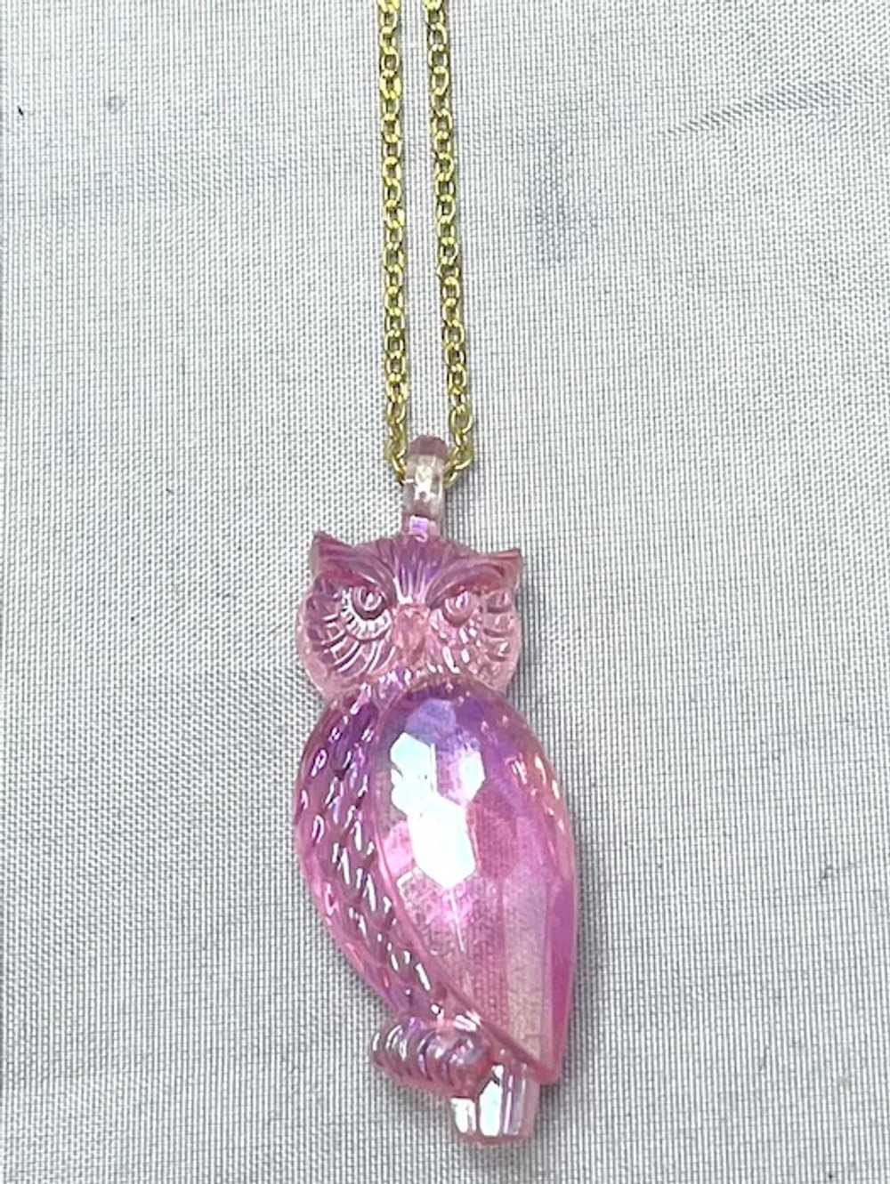 Vintage Pink Lucite Plastic Owl Necklace - image 2