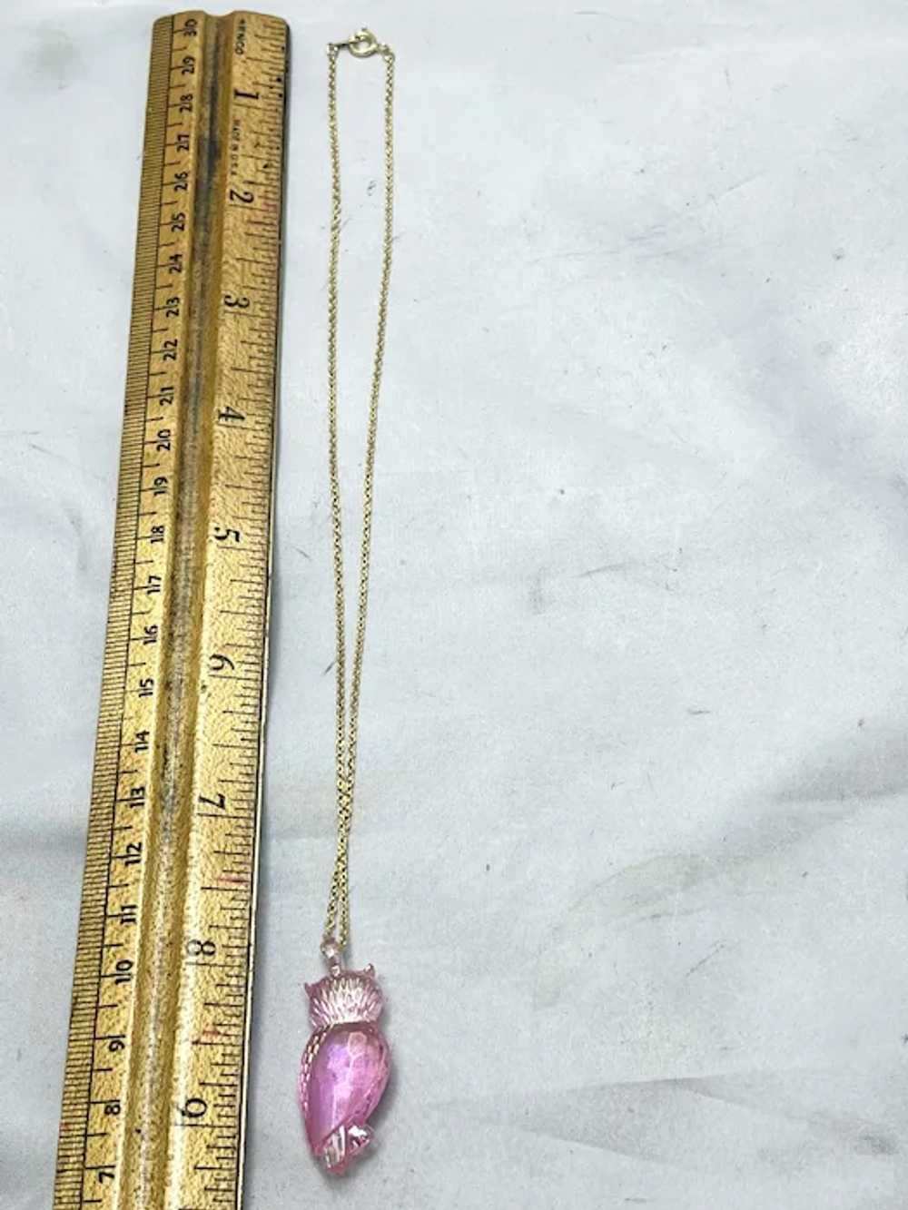 Vintage Pink Lucite Plastic Owl Necklace - image 5