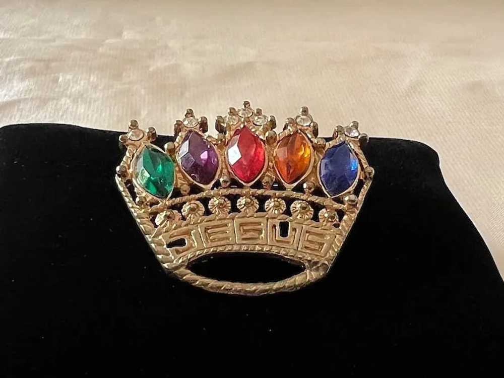1980s Vintage Gold Tone Colourful Marquise Rhines… - image 3