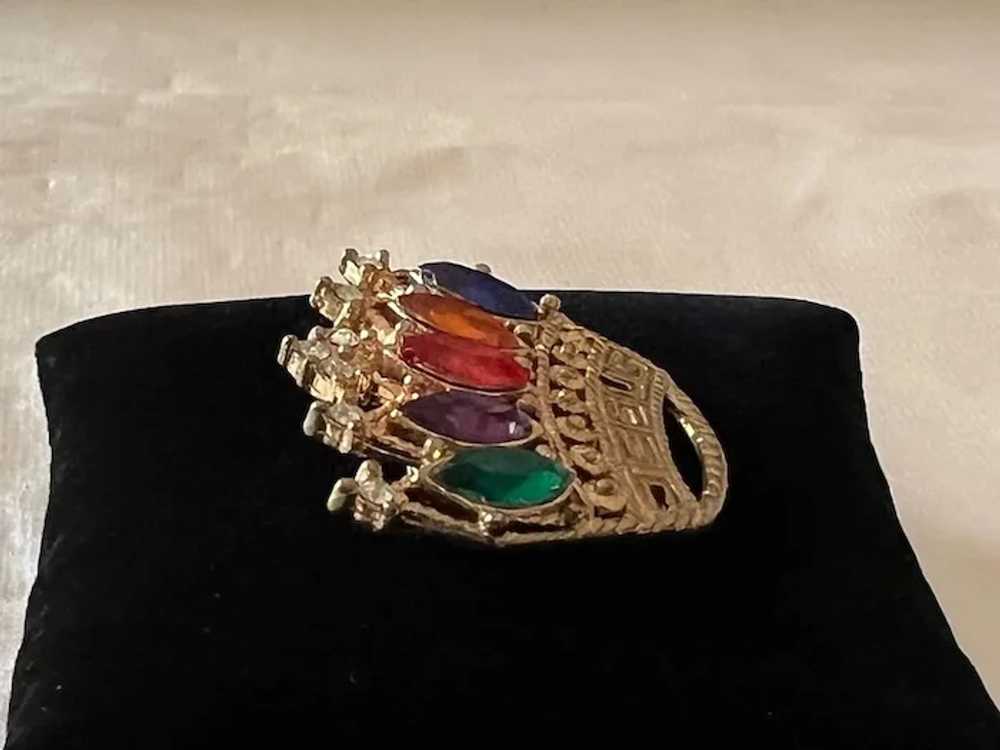 1980s Vintage Gold Tone Colourful Marquise Rhines… - image 4