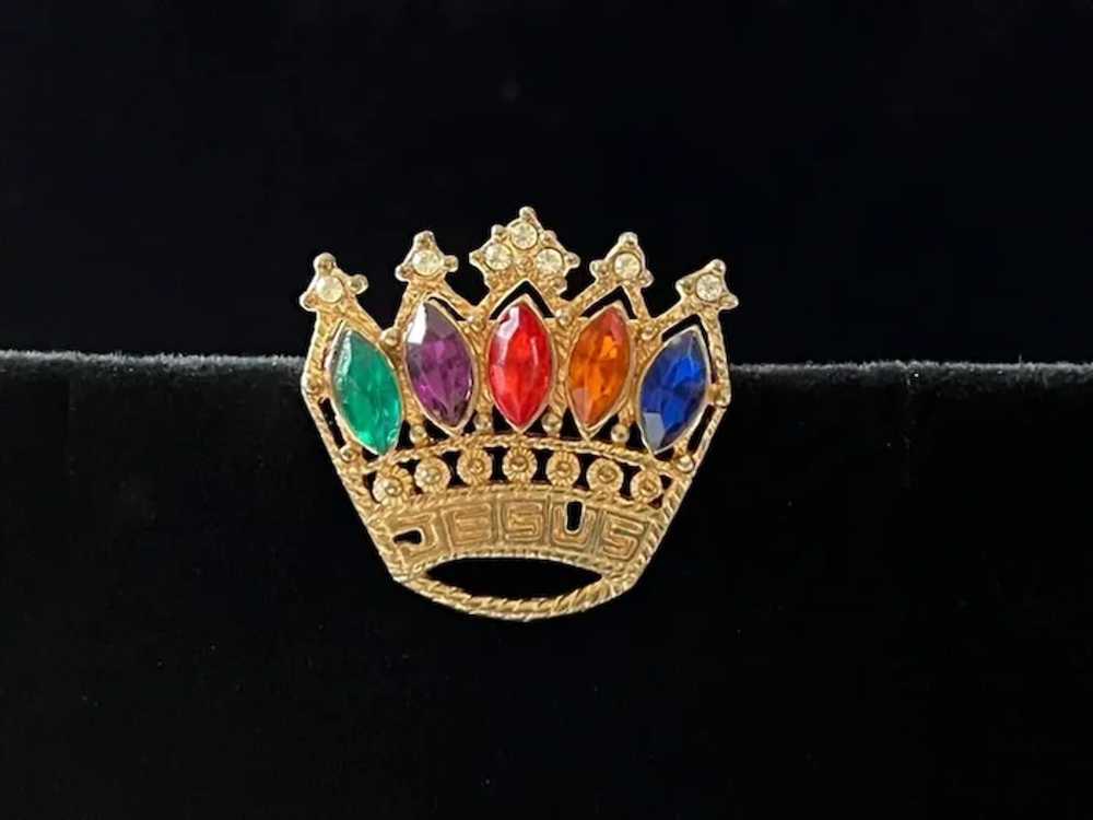 1980s Vintage Gold Tone Colourful Marquise Rhines… - image 5