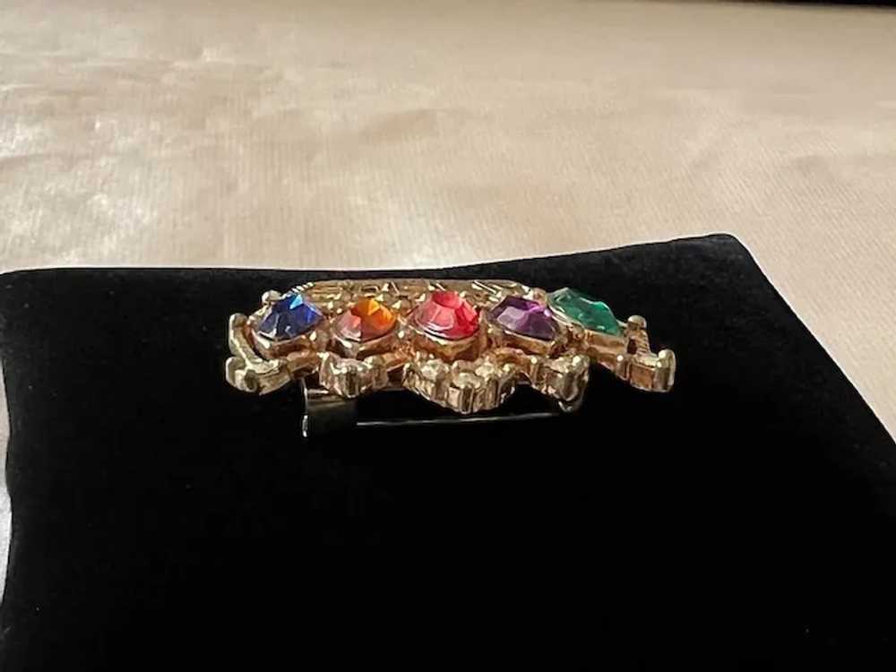 1980s Vintage Gold Tone Colourful Marquise Rhines… - image 6