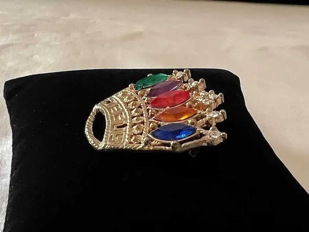 1980s Vintage Gold Tone Colourful Marquise Rhines… - image 7