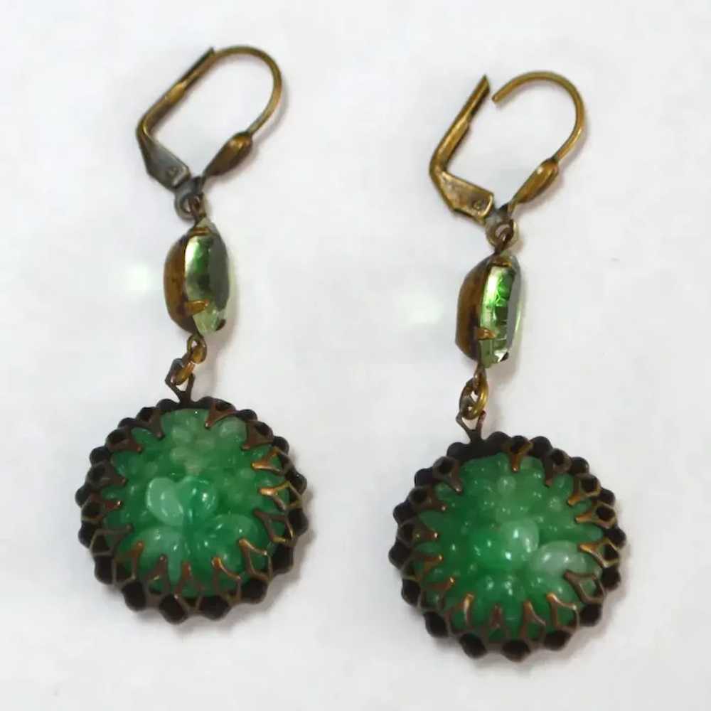 Faux Jade Carved Dangle Earrings - image 2