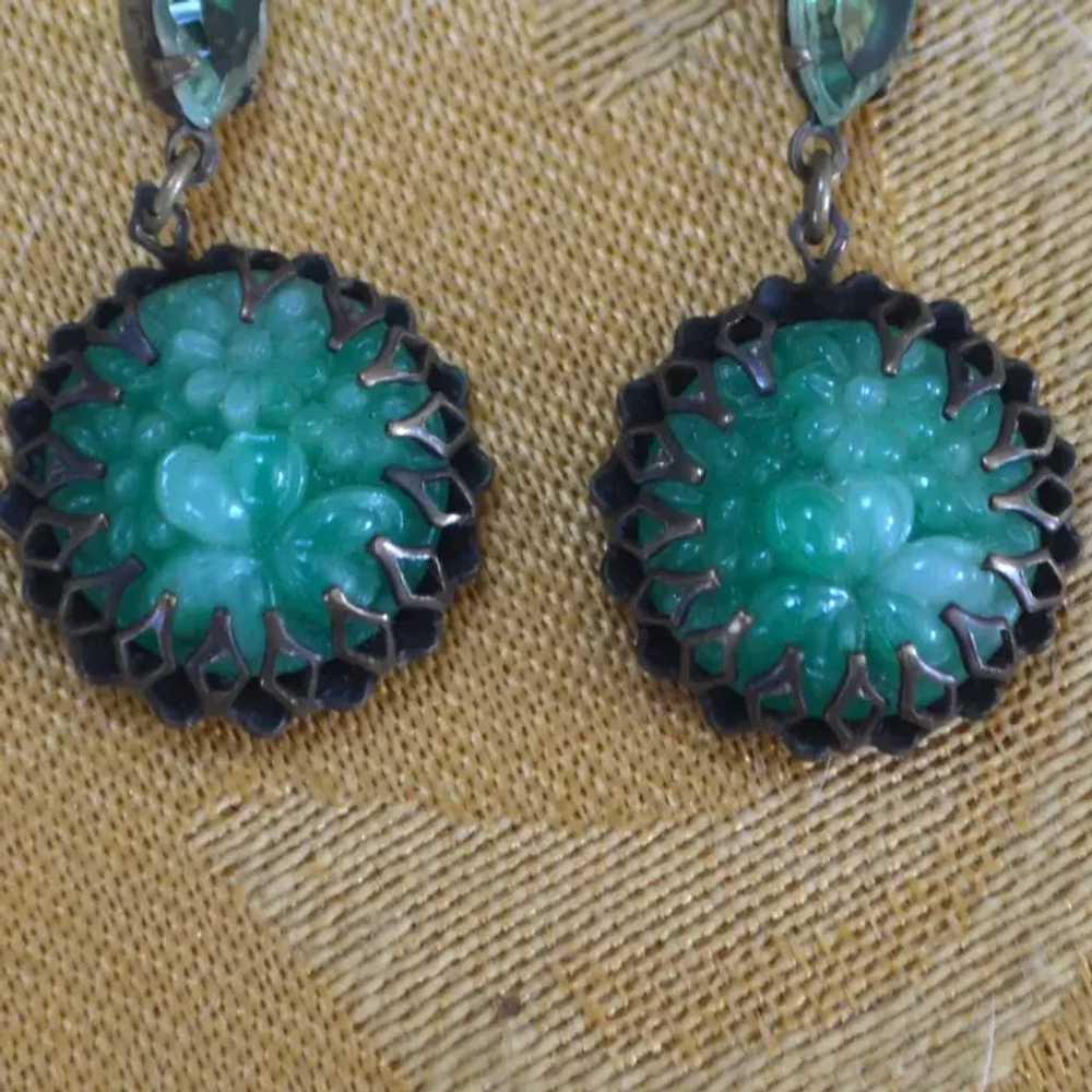 Faux Jade Carved Dangle Earrings - image 3