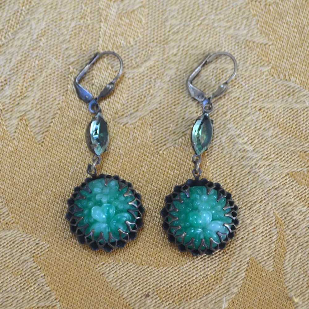 Faux Jade Carved Dangle Earrings - image 4