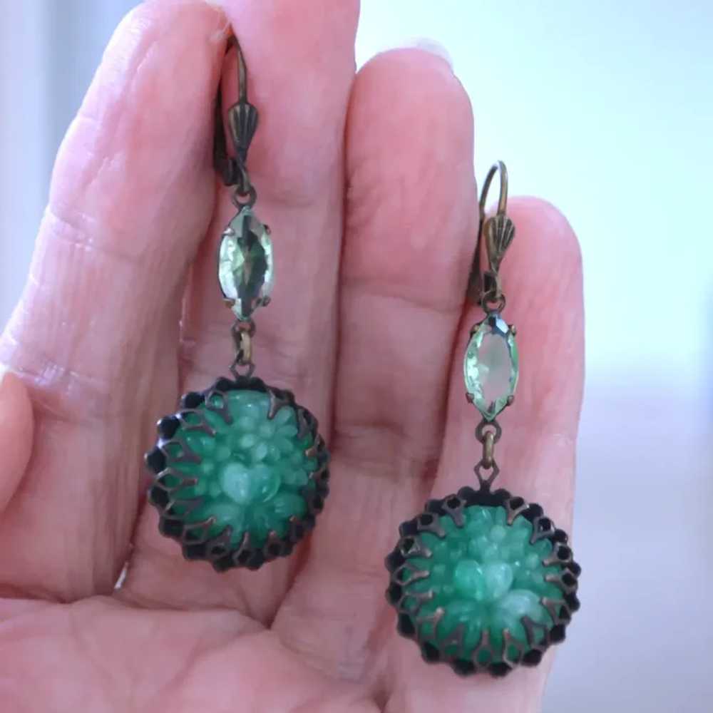 Faux Jade Carved Dangle Earrings - image 6