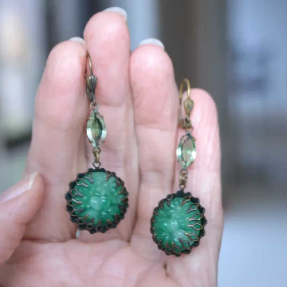 Faux Jade Carved Dangle Earrings - image 7