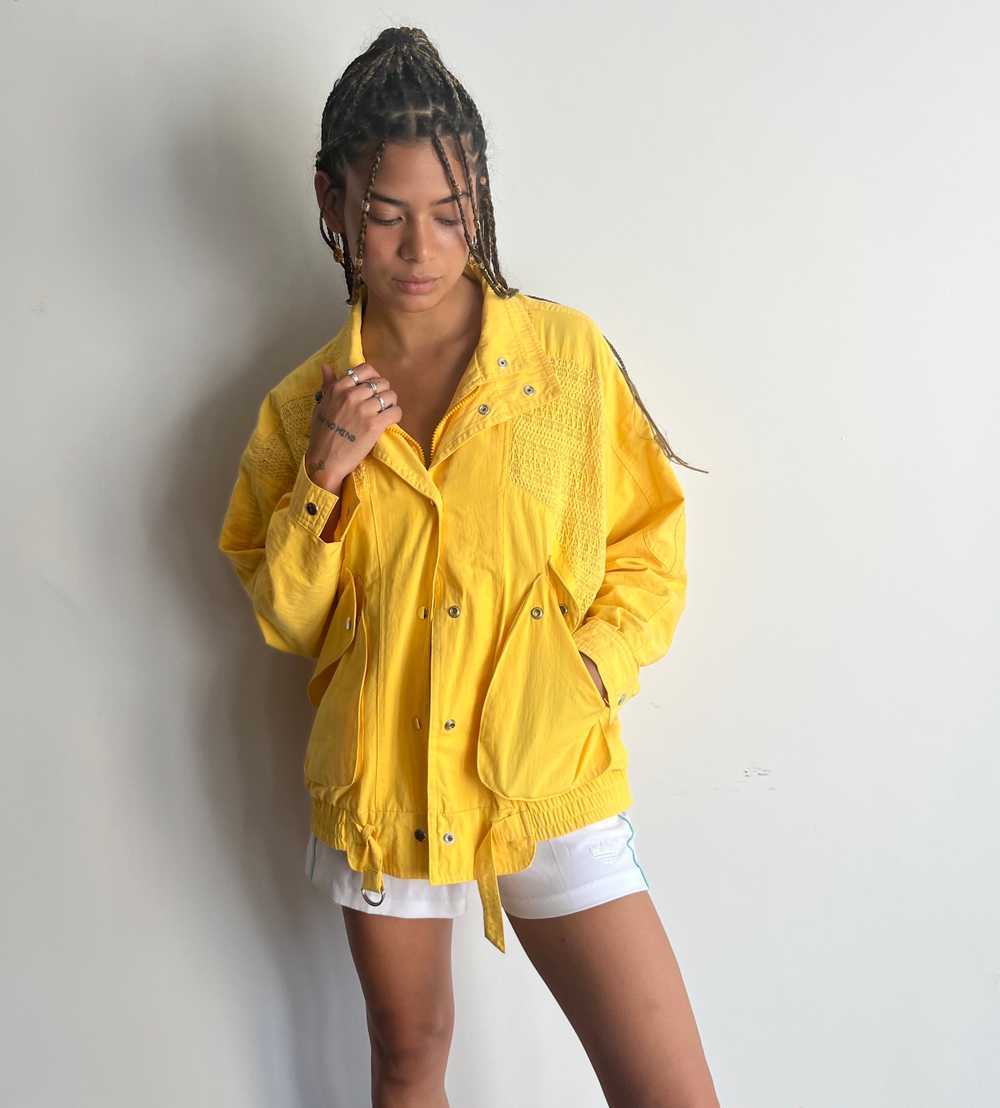 vintage 80s yellow jacket / 1980s cotton moto jac… - image 1