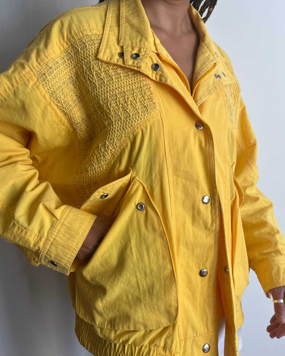 vintage 80s yellow jacket / 1980s cotton moto jac… - image 4
