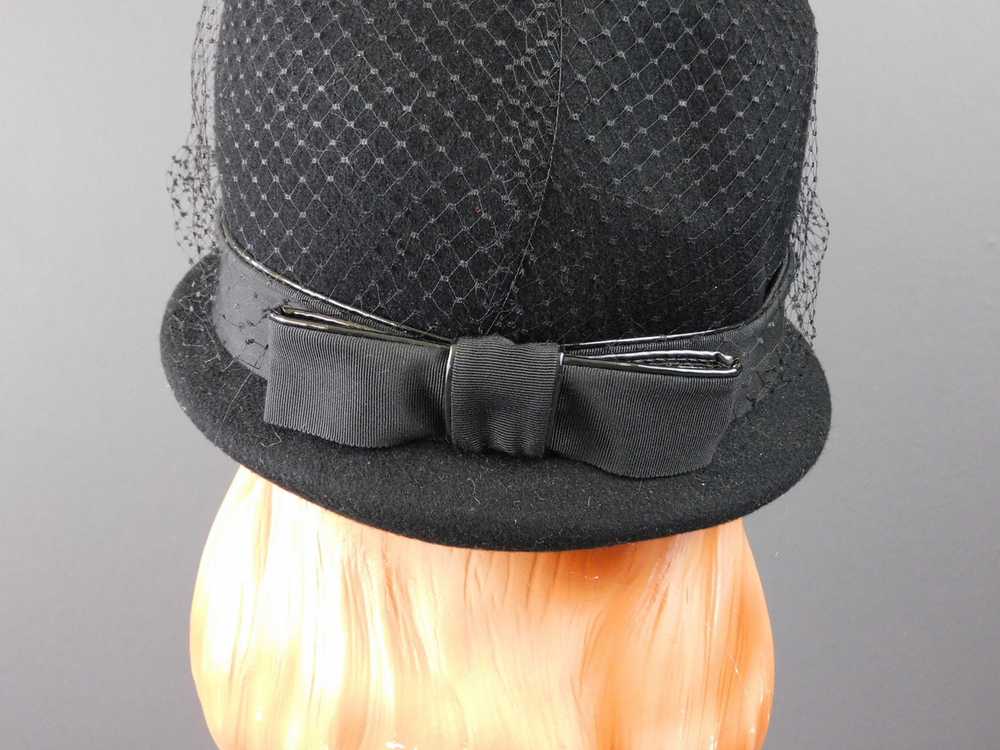 Vintage Black Felt Hat with Tall Rounded Top, Net… - image 6