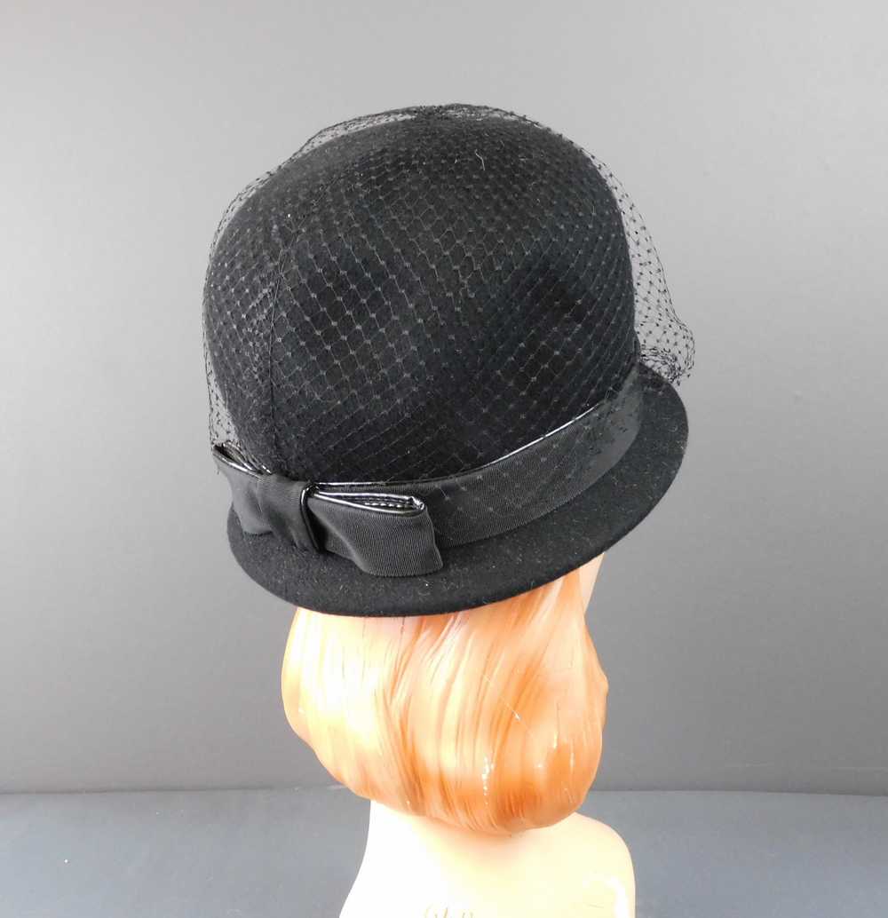 Vintage Black Felt Hat with Tall Rounded Top, Net… - image 9