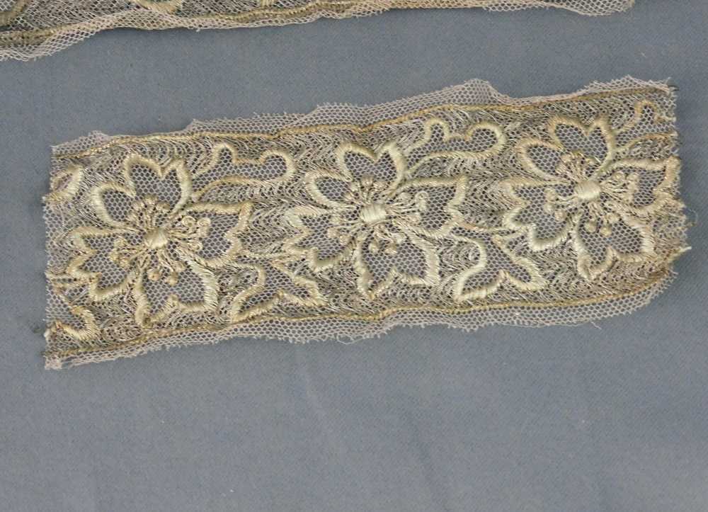 Antique Dress Lace Trim, Metallic Floral Embroide… - image 6