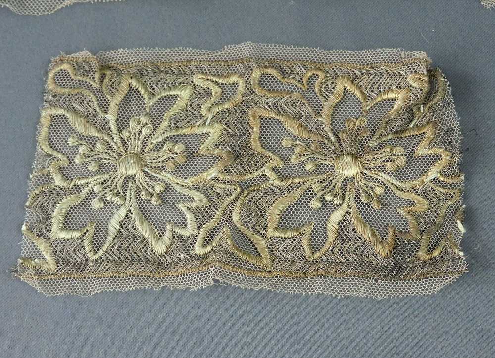 Antique Dress Lace Trim, Metallic Floral Embroide… - image 7