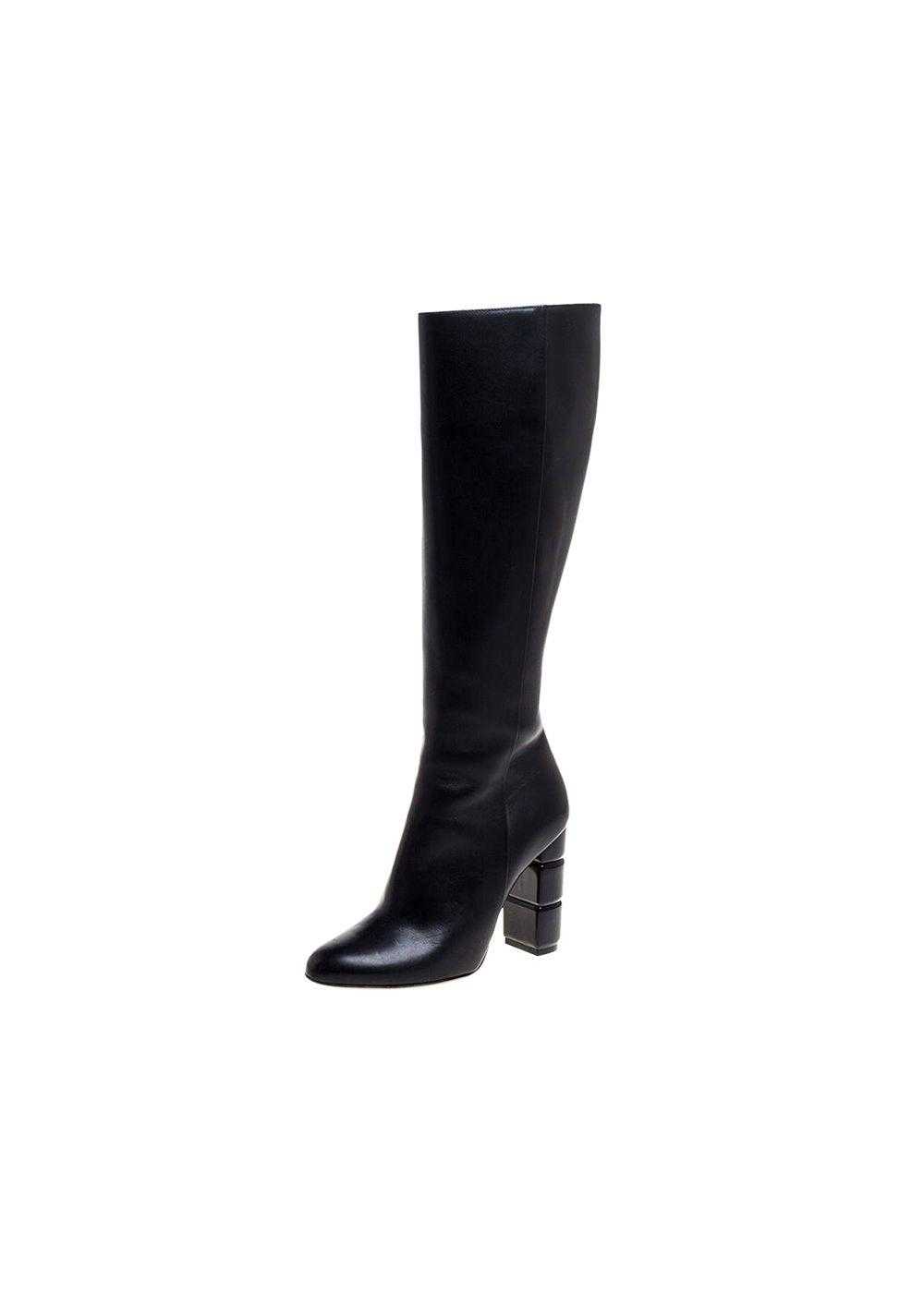 Product Details Black Leather Knee Boots - image 2