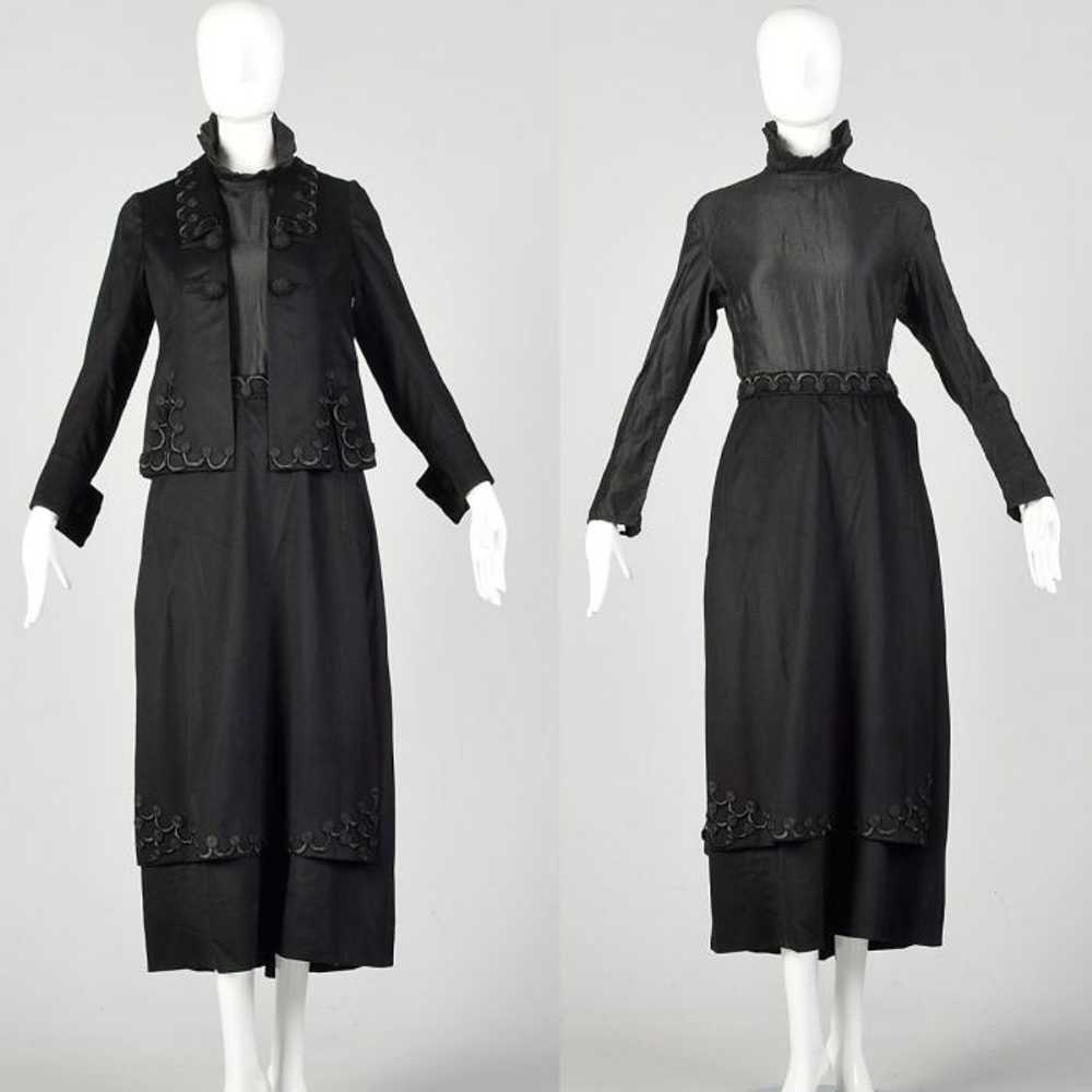 1910s Edwardian Walking Suit Black Wool Cotton Th… - image 1