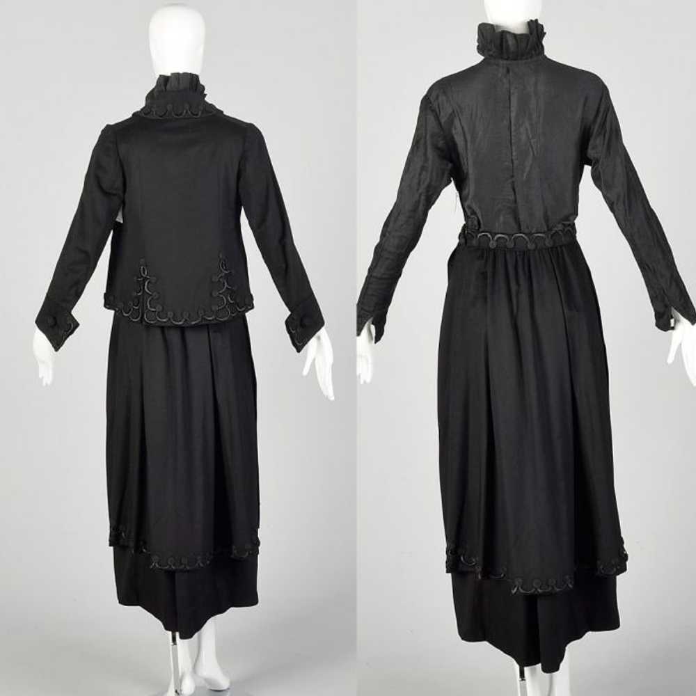 1910s Edwardian Walking Suit Black Wool Cotton Th… - image 2