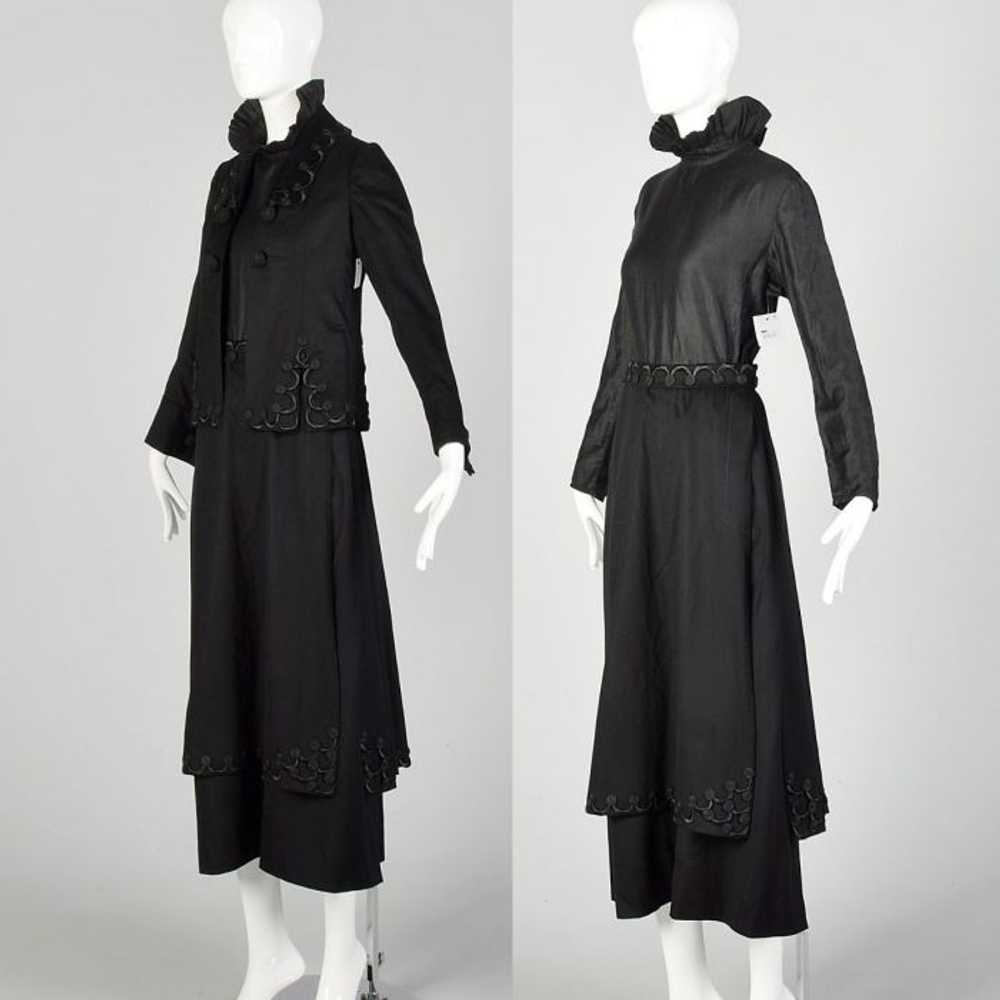 1910s Edwardian Walking Suit Black Wool Cotton Th… - image 3
