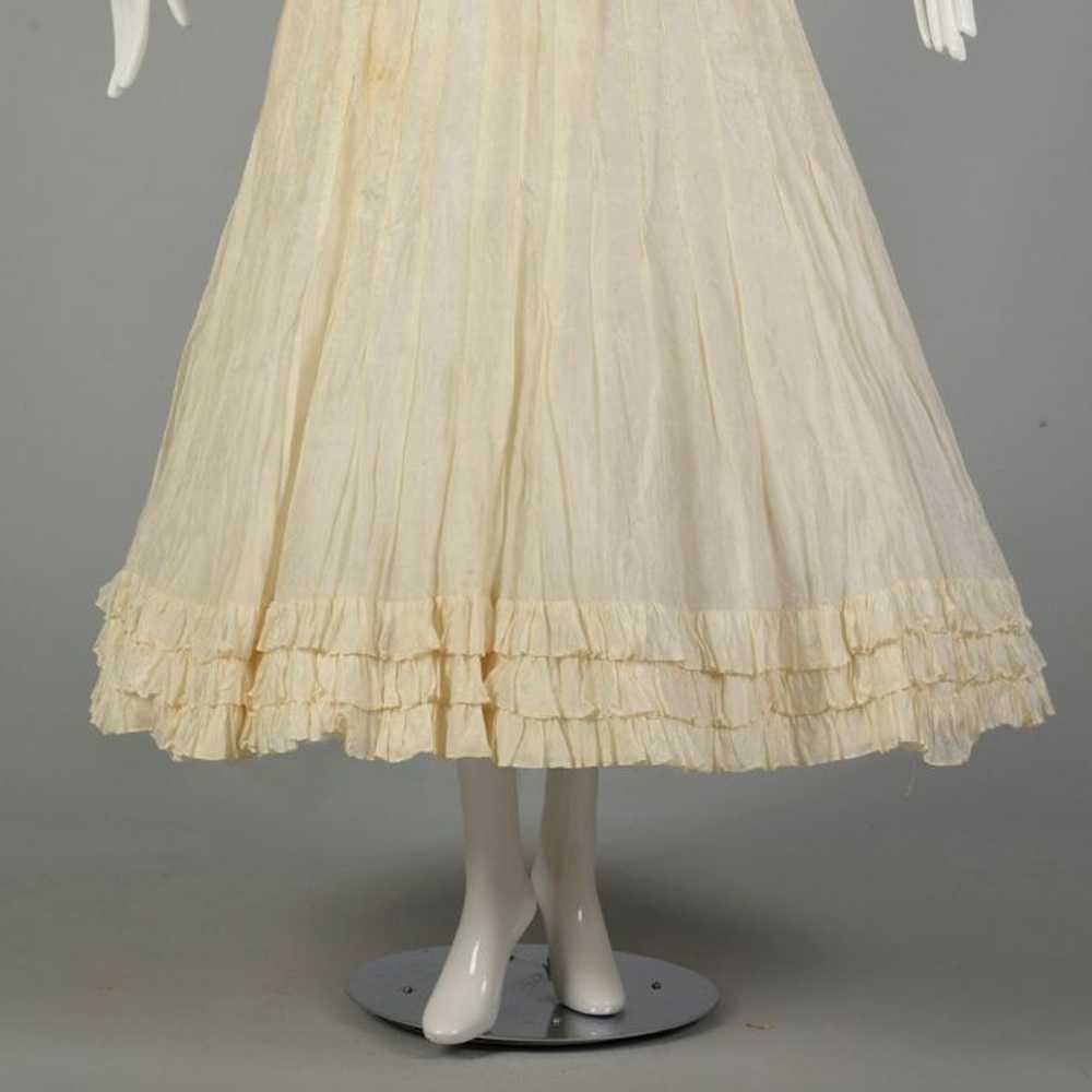 XXS 1900s Edwardian Tissue Silk Dress Ivory Lace Embr Gem