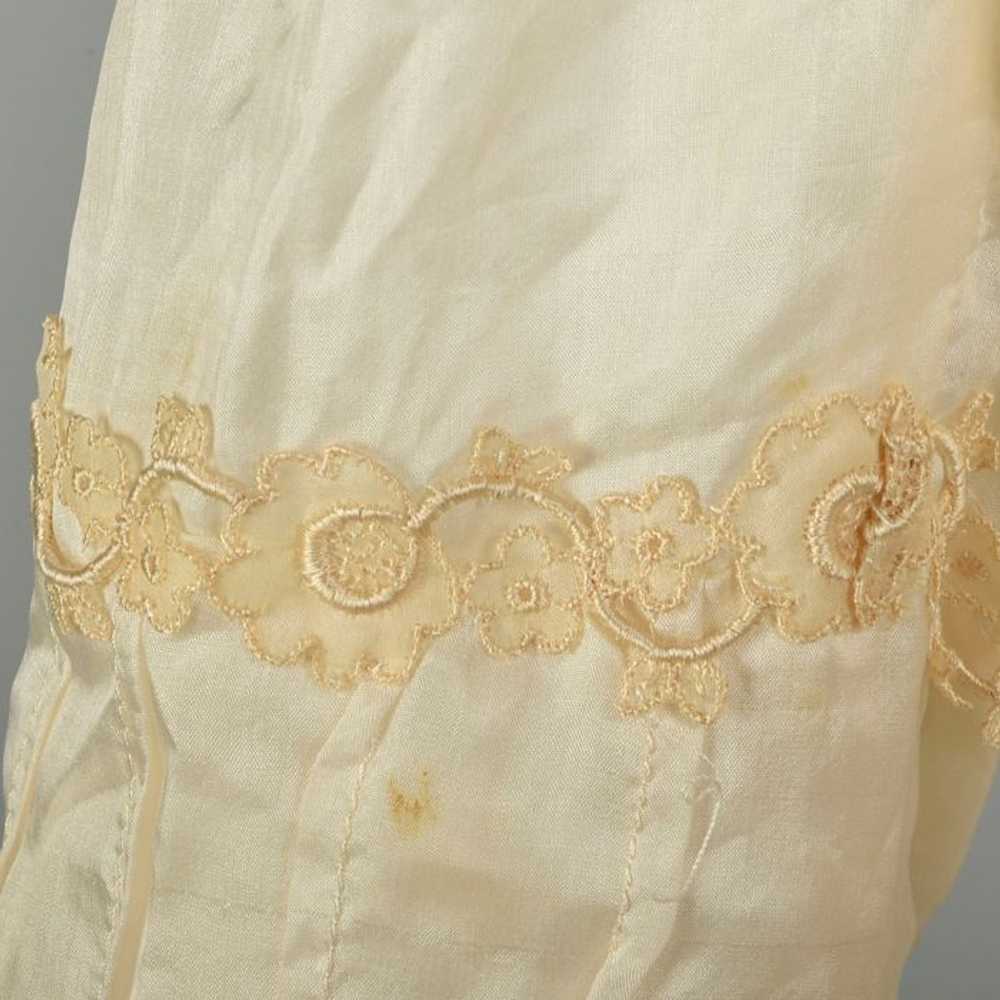 XXS 1900s Edwardian Tissue Silk Dress Ivory Lace Embr Gem