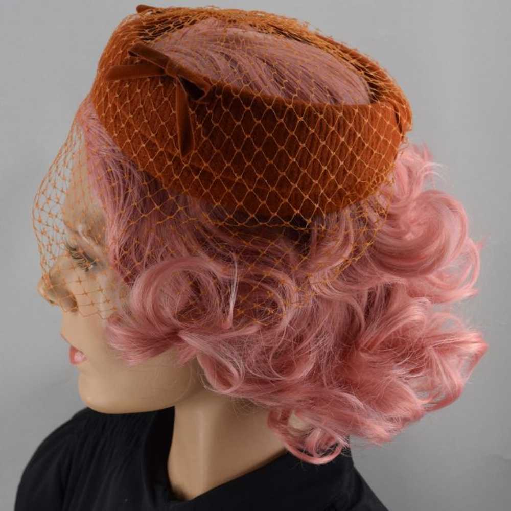 Terra Cotta Orange Vintage 60s Ringlet Hat with N… - image 2