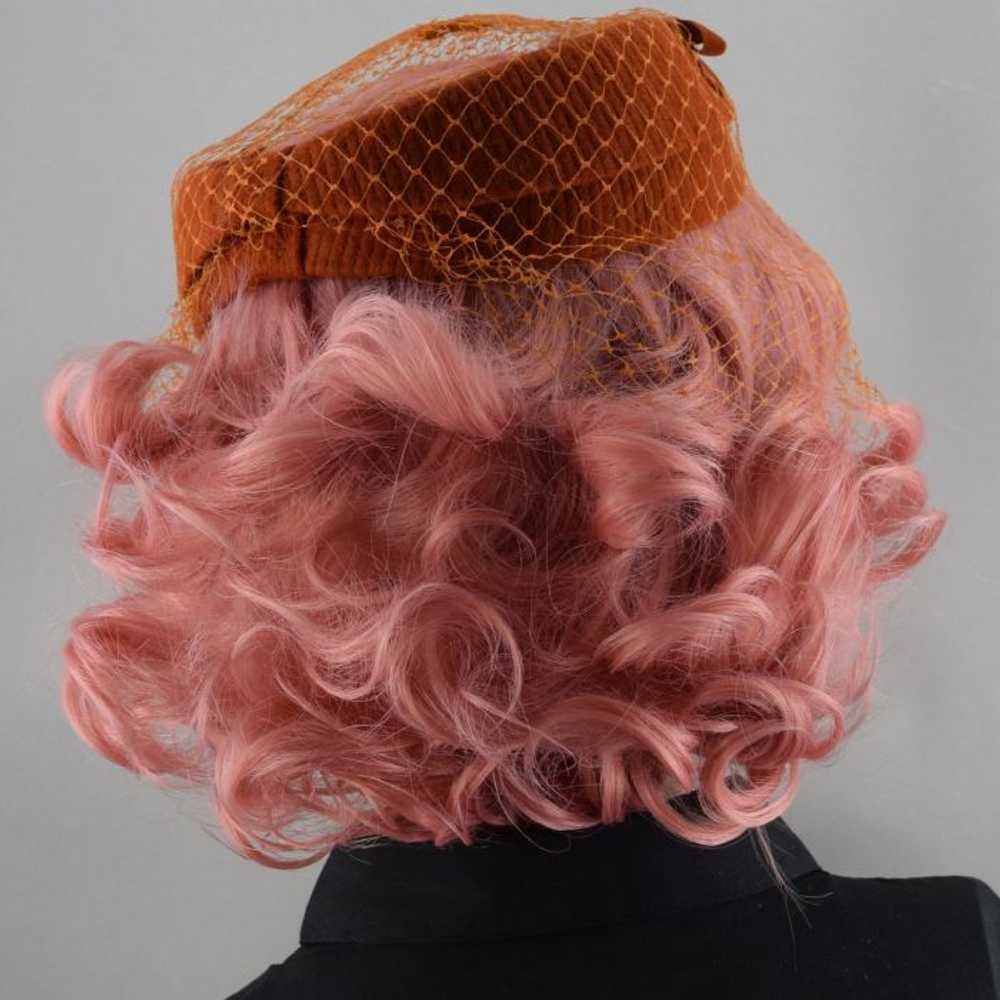 Terra Cotta Orange Vintage 60s Ringlet Hat with N… - image 6