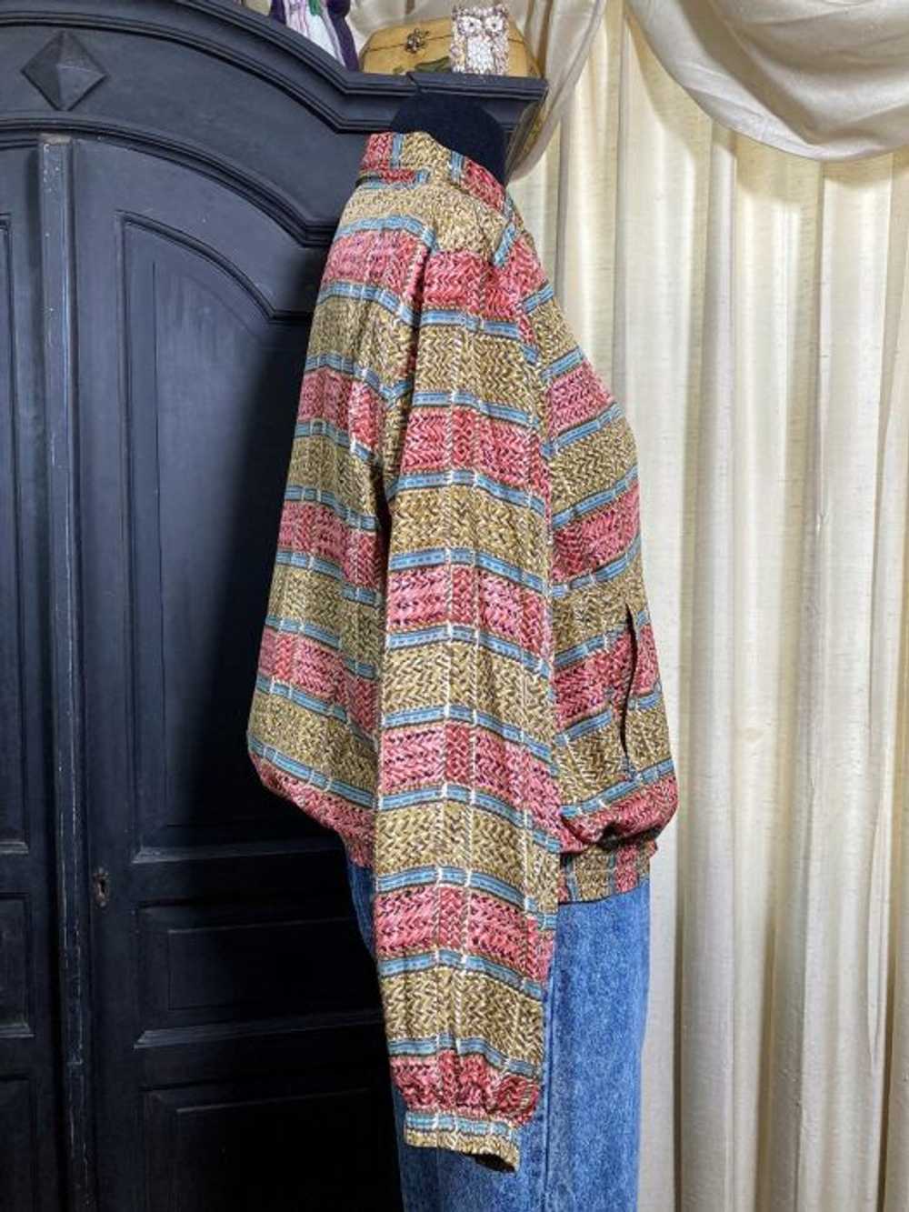 L/ 90’s Abstract Striped Silk Windbreaker Jacket,… - image 8