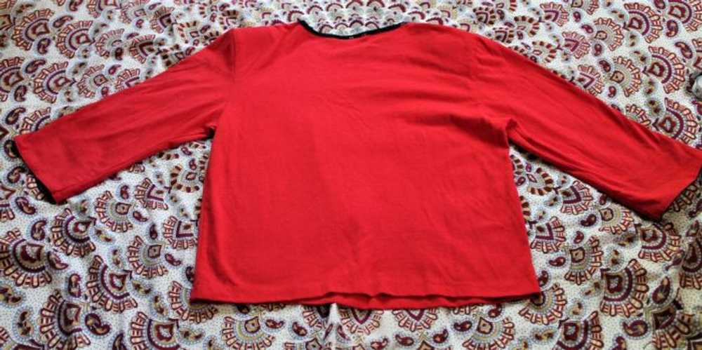L/ Vintage Red Blouse, Half Sleeve Red Shirt w/ B… - image 2