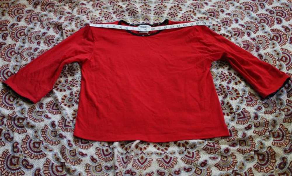 L/ Vintage Red Blouse, Half Sleeve Red Shirt w/ B… - image 3