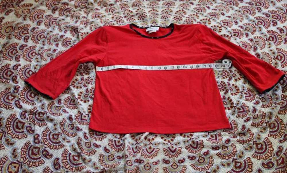 L/ Vintage Red Blouse, Half Sleeve Red Shirt w/ B… - image 4