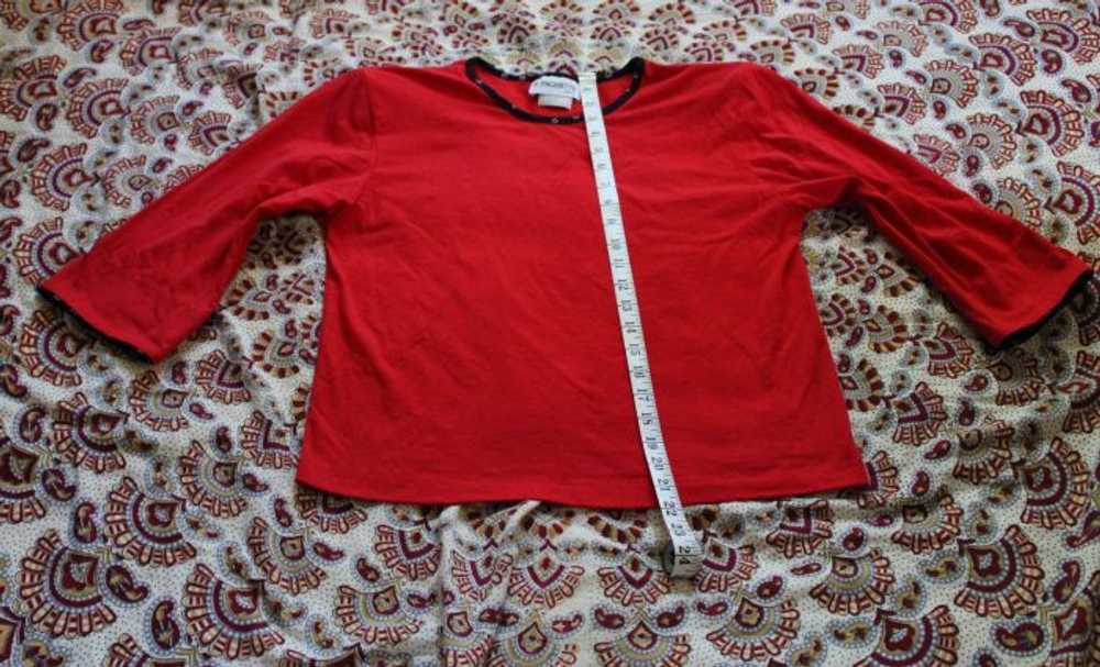 L/ Vintage Red Blouse, Half Sleeve Red Shirt w/ B… - image 5