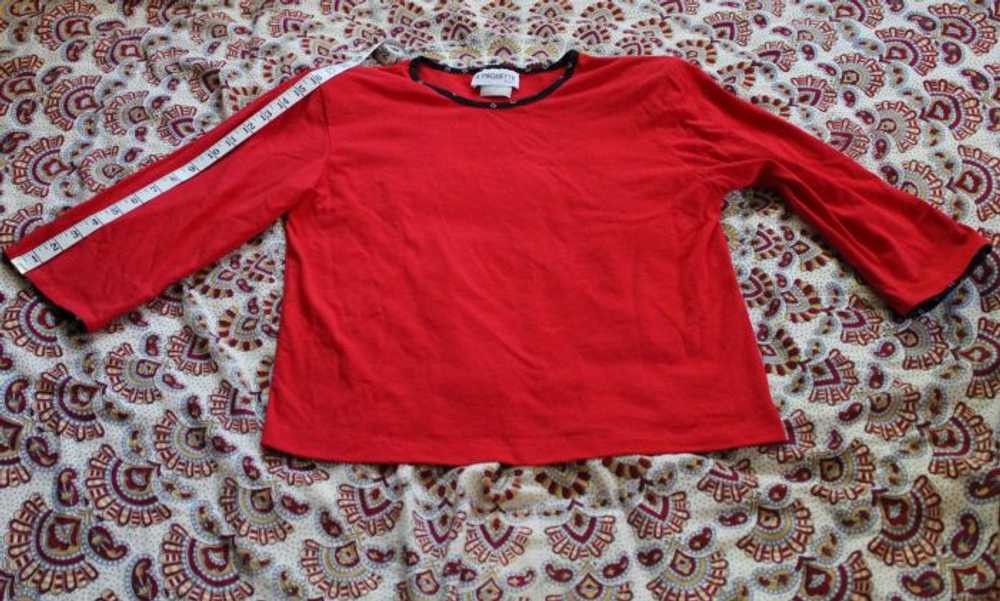 L/ Vintage Red Blouse, Half Sleeve Red Shirt w/ B… - image 6