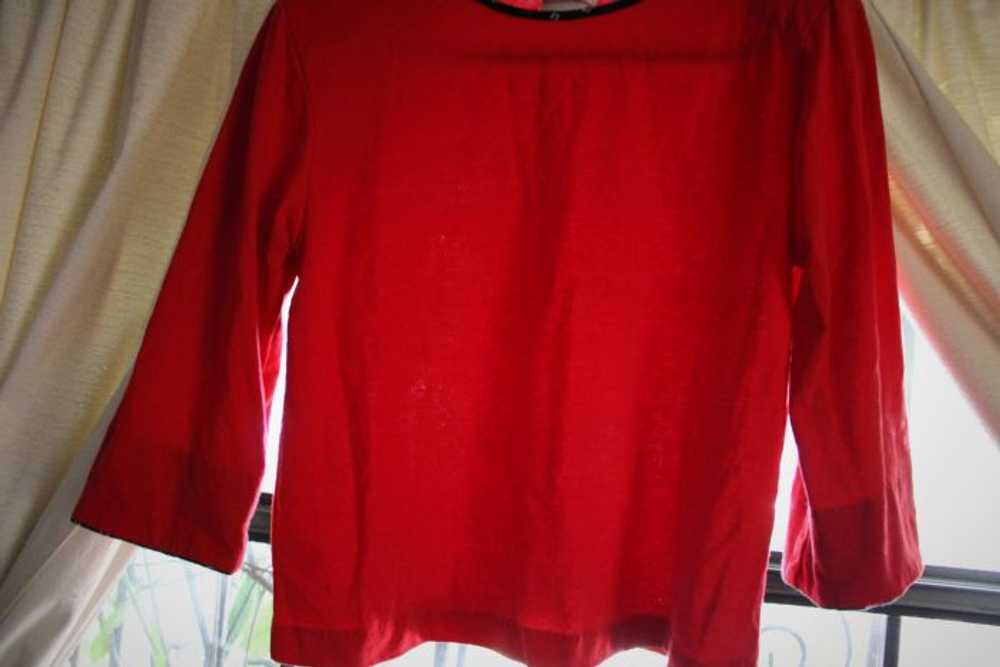 L/ Vintage Red Blouse, Half Sleeve Red Shirt w/ B… - image 7