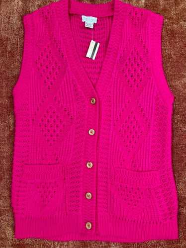S-M/ 80’s Hot Pink Sweater Vest, Loose Knit Argyle