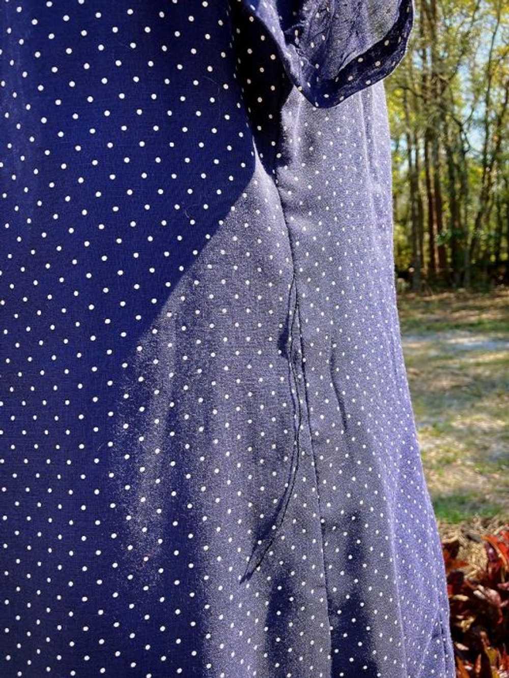 L/ 60’s House Coat Dress with Polka Dots, Dark Bl… - image 6