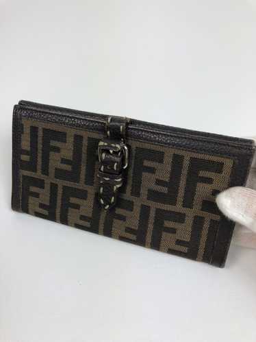 Fendi long wallet Lugard leather gray logo plate gold authentic