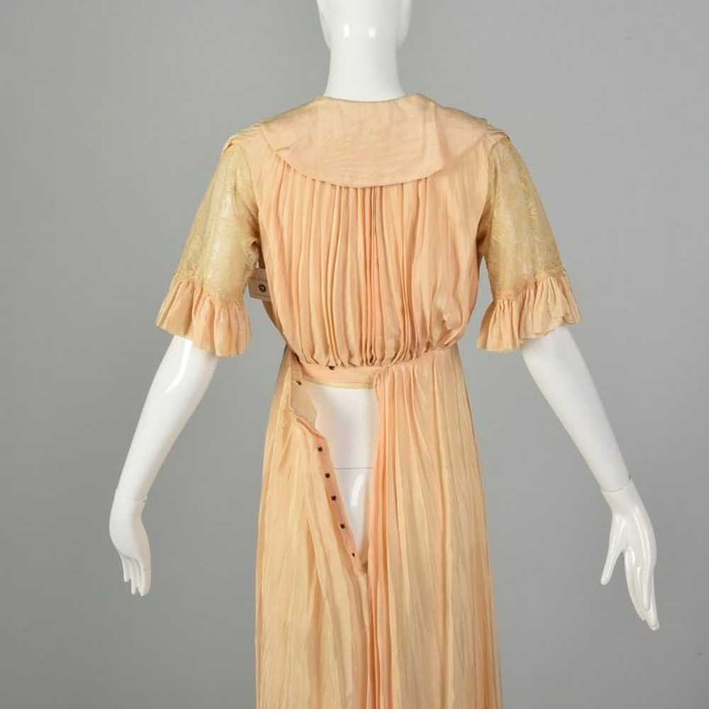 XS 1910s Dress Pink Silk Edwardian Lace Short Sle… - image 11