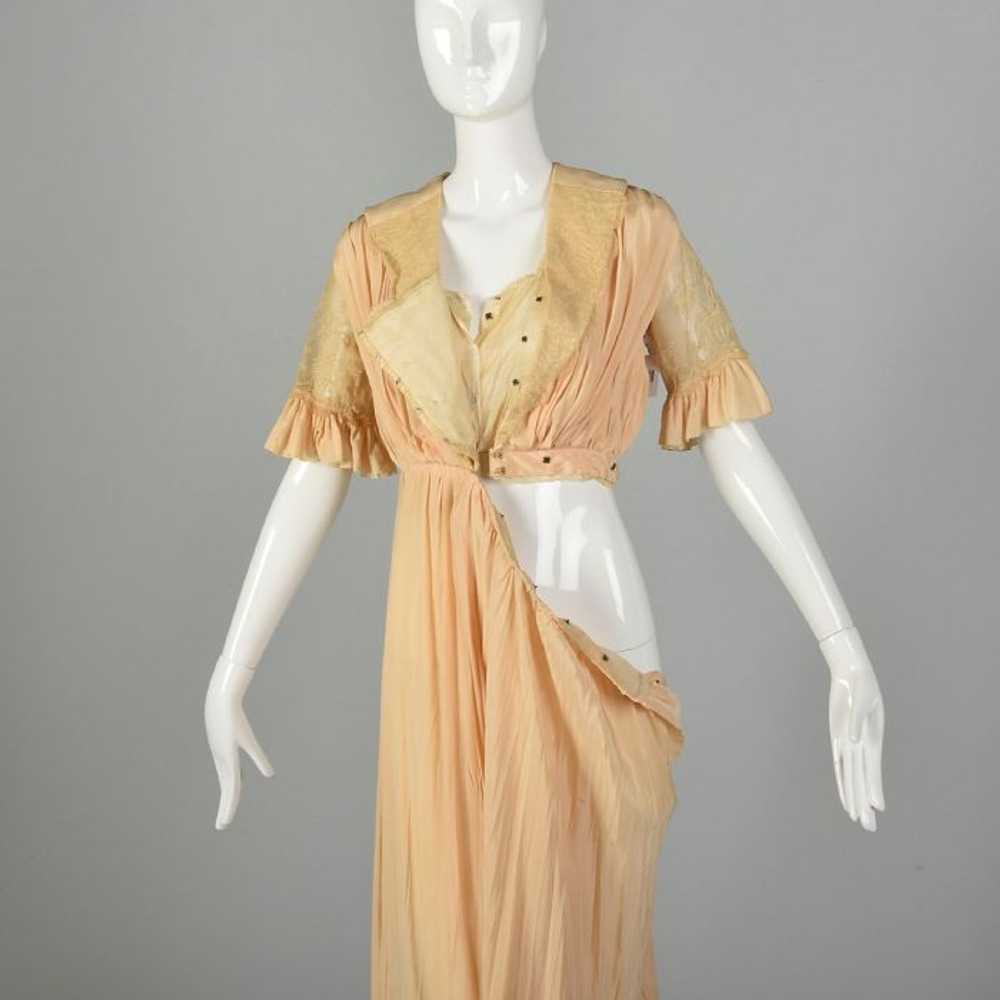 XS 1910s Dress Pink Silk Edwardian Lace Short Sle… - image 12