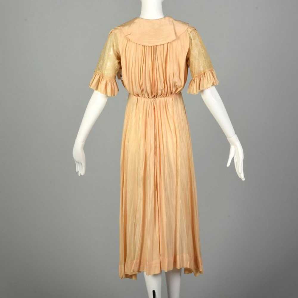 XS 1910s Dress Pink Silk Edwardian Lace Short Sle… - image 2