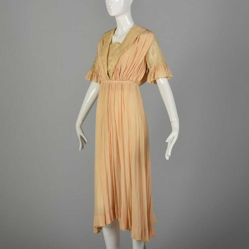 XS 1910s Dress Pink Silk Edwardian Lace Short Sle… - image 3